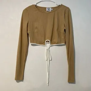Princess Polly Tan Ribbed Long Sleeve Cutout Tie Crop Top Size 8 thumbnail 2