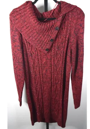 Relativity Marled Cable Knit Sweater Dress Asymmetric Button Cowl Neck XL thumbnail 1