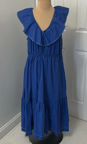 Summersalt Coastal Poplin Ruffle Neck Midi/Maxi Dress Blue thumbnail 1