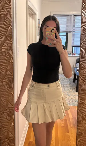 Cream Pleated Denim Skirt thumbnail 1