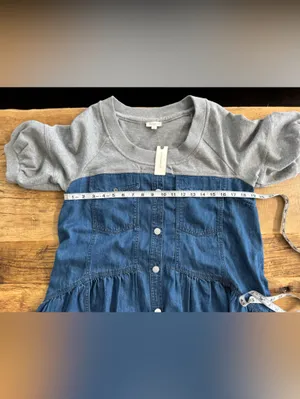 NWT Anthropologie Pilcro Denim Sweatshirt Twofer Swing Oversized Dress ~ Small thumbnail 10