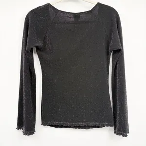 IRE Womens Black‎ Y2K Witchy Shimmer Bell Sleeve Whimsigoth Keyhole Top Size M thumbnail 6