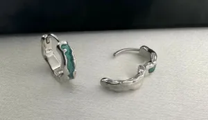 Green Ripple Small Hoop Earrings for Men Women Streetwear Hip Hop Unisex Style thumbnail 3