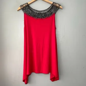 Willi Smith Whimsigoth Sleeveless Top Size Medium Red Going Out Tank Asymmetrical Fairy Chic thumbnail 5