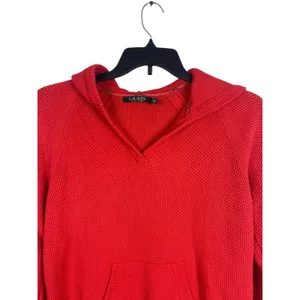 Lauren Ralph Lauren LRL Orange Waffle Knit Hooded Sweater XL Kangaroo Pocket thumbnail 2