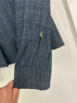 White House Black Market Peplum Pleated Hem Jacket Blue Crosshatch thumbnail 3