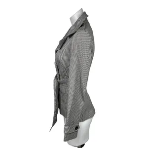 Halogen Black White Gingham Check Double Breasted Tie Belt Trench Jacket Sz XS thumbnail 3