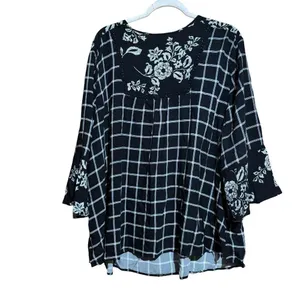 Catherines Tunic Top Womens 26 28W Multicolor Floral Plaid Print Scoop Blouse thumbnail 6