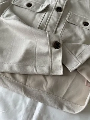 Cream Colored Faux Suede Button Down Shacket thumbnail 5