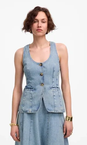 NWT- Madewell Denim Button Vest thumbnail 1