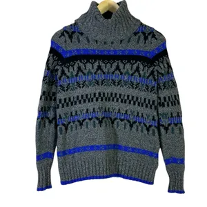 Madewell Fair Isle Geometric Turtleneck Sweater Grey Blue Merino Wool Size S thumbnail 2