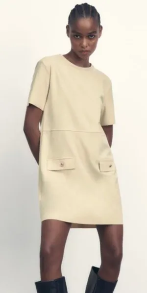 Zara Pastel Yellow Faux Suede Mini Dress Euro Summer Vactation Size S NWT thumbnail 1