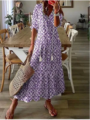 NEW Floral Loose Lightweight Beach 3/4 Ruffle Sleeve Maxi Dress V Neck A Line M thumbnail 3