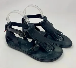 Hunter Original‎ Fringe T-Bar Leather Sandals Black thumbnail 1