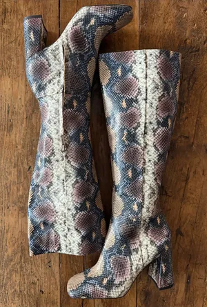 Sam Edelman Multi Color Clarem Leather Snakeskin Tall #" Heel Boots Size 7.5 thumbnail 1