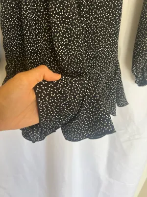 Luxxel Black and White Polka Dot Long-Sleeve Fit-and-Flare Romper thumbnail 8