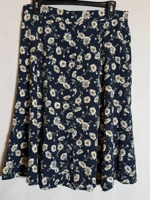 Vintage Express Floral A-Line Button Front Skirt Womens Medium Black Cottagecore thumbnail 8