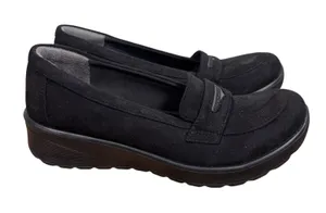Bzees Black Fabric Penny Loafer Wedge Shoes Womens 7M Slip On Comfort Casual thumbnail 1