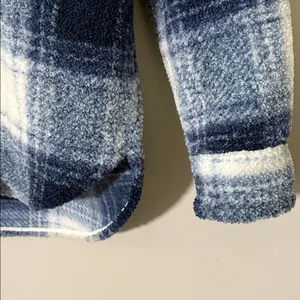 Abercrombie and Fitch A&F Blue Plaid Soft Sherpa Shacket Jacket Coat Size S thumbnail 7