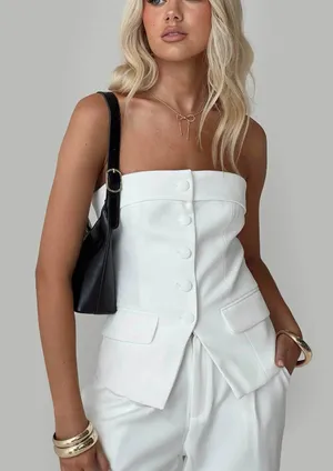 Princess Polly Ivory Strapless Corset Top with Button Closure US4 thumbnail 1