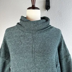 Akimbo Sustainable Midi Mock Sweater Dress Size L Green Cotton Minimal Lagenlook thumbnail 2