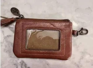 Jack‎ Mason Brown Leather ID Holder Coin Pouch Texas A&M Charm Tassel Zipper thumbnail 1