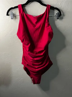Miraclesuit Regatta Red Ruched High Neck One Piece Tummy Control Swimsuit thumbnail 2