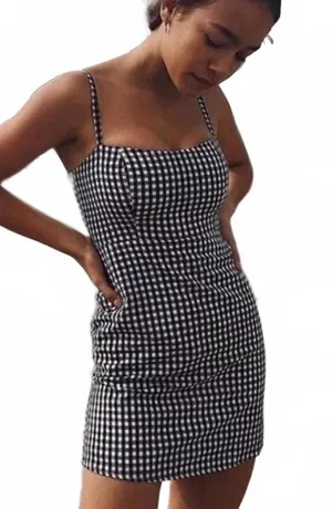 Brandy Melville Gingham Mini Dress Checkered Square Neck Women's One Size thumbnail 1