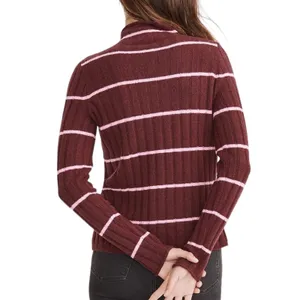 Madewell Ribbed Turtleneck Sweater Burgundy Pink Striped Merino Alpaca MC188 NEW thumbnail 2