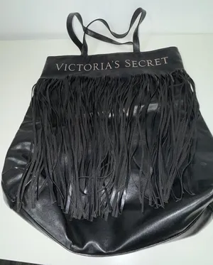 Victorias Secret Limited Edition Flirty Fringe Tote Bag Black Faux Leather Goth thumbnail 1