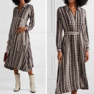 HATCH Alyssa Plaid Button Down Maxi Dress Maternity‎ Size 1 Small Black thumbnail 2