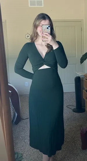 Old navy forest green long sleeve dress thumbnail 1