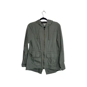 Maurices Anorak Jacket Solid Olive Green Hooded Utility Outdoors thumbnail 2