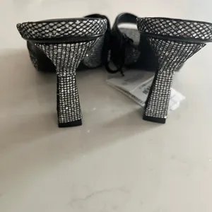 Zara Silver Sparkly Peep Toe Heeled Mules Glitter Shoes EU 37 NWT thumbnail 6