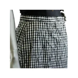 Vintage 1970s Black White Gingham Skirt with Black Flocked Flowers Medium thumbnail 4