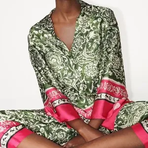 ZARA | Green/Pink Oversized Satin Shirt, Size L thumbnail 1