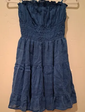 Thirty Thirty LA Strapless Mini Dress size S Royal Blue Smocked Tiered Ruched thumbnail 1