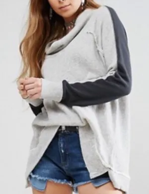 Free People Sweater Cowl Turtleneck Pullover Oversized Mixed Media Raw Grey thumbnail 1
