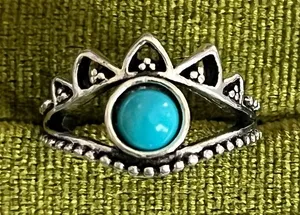 Bohemian Blue Turquoise Crown Design Stainless Steel Statement Ring Size 6 thumbnail 1