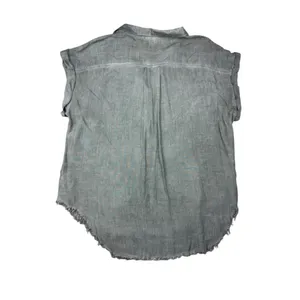 Umgee Green Short Sleeve Frayed Hem Button Down Shirt Small 100%‎ Rayon Boho Top thumbnail 7