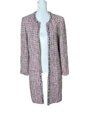 VTG Garfield & Marks Pink Tweed Coco Jacket Longline Open Front Fringe Sz 4 USA thumbnail 3