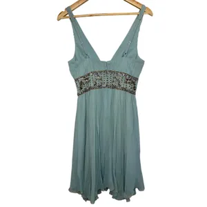 NWT Mandalay AQ Blue Silk Gold Beaded Embellished Mini Cocktail Party Dress Sz 6 thumbnail 7