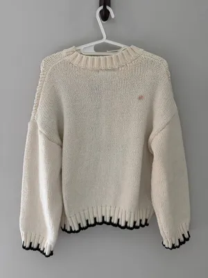 Grey Bandit Chunky Cable Knit Cropped Sweater Small Cream Black thumbnail 6