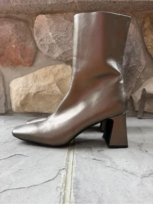 JEFFREY CAMPBELL Jerema Boot In Pewter Square Toe Flared Heel Ankle Zip Up thumbnail 2