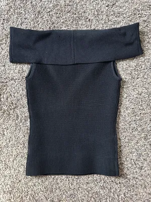 Aritzia Black Off-the-Shoulder Ribbed Top thumbnail 1