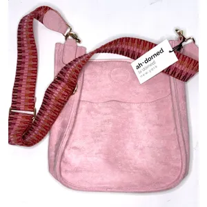 Ahdorned‎ Pink Vegan Suede Messenger Bag with Two Interchangeable Straps NWT thumbnail 1