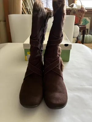 Natural Soul by Naturalizer Brown Faux-Fur Trim Mid-Calf Heeled Boots thumbnail 2