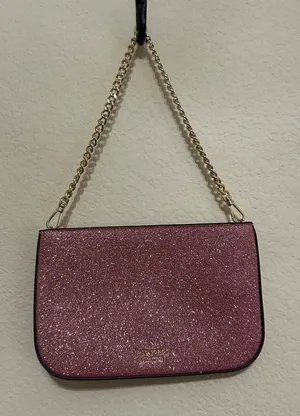 NEW Kate Spade Purse Glimmer Glitter Shoulder Bag Pink Sparkly Gold Chain Whimsy thumbnail 1