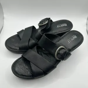 Born Black Leather Platform Slide Sandals Wedge Buckle strap Womens 9M thumbnail 2