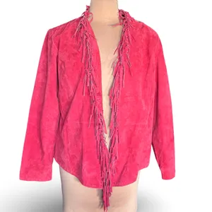 Vintage Red Suede‎ Leather Fringe Jacket Western Boho Statement Festival Piece thumbnail 10